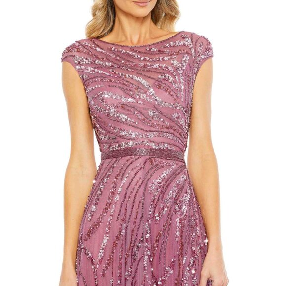 Mac Duggal 5445 Size 8 Pink Beaded Sequined Embellished Long Maxi Gown Dress - Picture 3 of 4